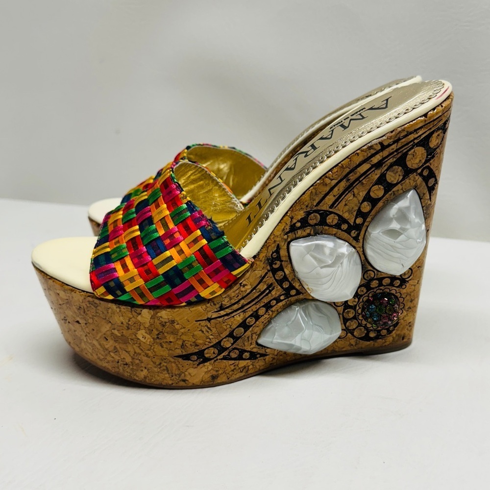 Amaranti Made In Italy Platforms Sandals Size 38 Usa Size 7.5/8 Multi Color
